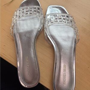 Veronica Beard Metallic Silver Slide Sandals